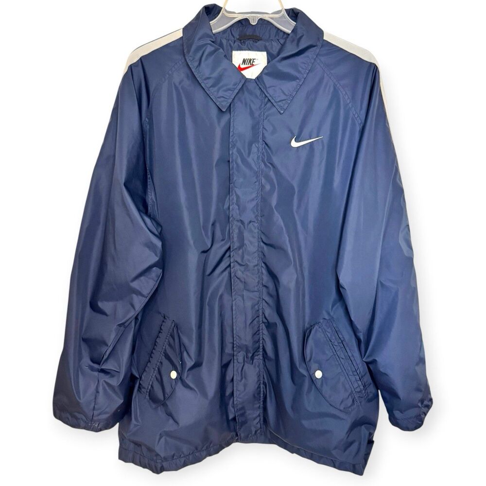 Vintage 90s Nike Windbreaker Jacket Mens XL Navy Red White Stripe Swoosh